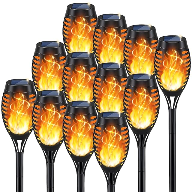 KYEKIO Solar Torch Light with Flickering Flame 12Pack Solar Lights Outdoor Solar Garden Lights Outdoor Waterproof Luces Solares