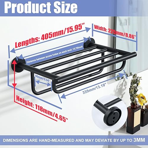 Miniatura 2 de Alise Toallero para lavabo de baño, toallero con barras de toalla dobles para montaje en pared, colgador de toallas de acero inoxidable SUS 304,