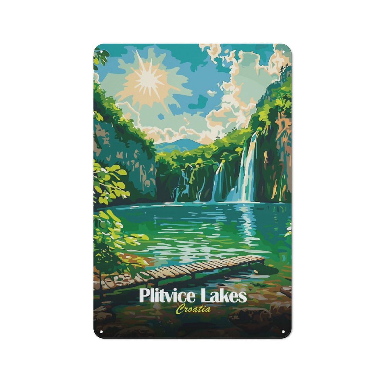 Junmoney Style-6 Classic Plitvice Lakes Croatia Landscape Art Metal Wall Art Sign 30X20cm, Vintage Wall Decor For Lounge, Study, Pub Or Wall Gallery