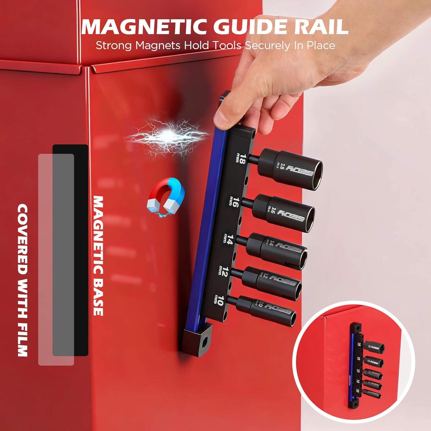 5-Piece Wing Nut Driver Set (10mm,12mm,14mm,16mm,18mm) with Magnetic Aluminum Storage Rail, 1/4" Hex Shank Wing Nut Driver Bit Set, Metric Wing Nut socket Set for Wing Nut, Eye Bolt, Wire Twisting - Image 3
