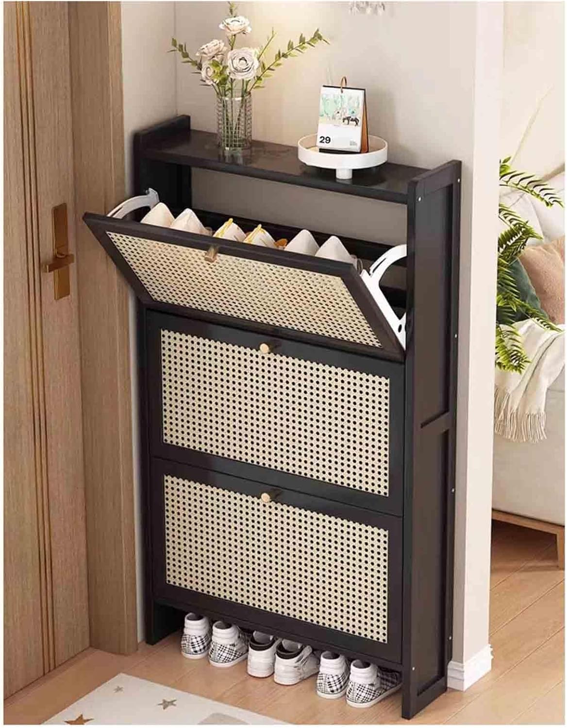 Shoe Storage Cabinet Cabinets Hallway Slim Cupboard Cupboards Hallways Slimline，Modern Slim Shoe Cabinet with 3 Flip Drawers - Free Standing Tipping Bucket Shoe Rack Organizer for Entryway,