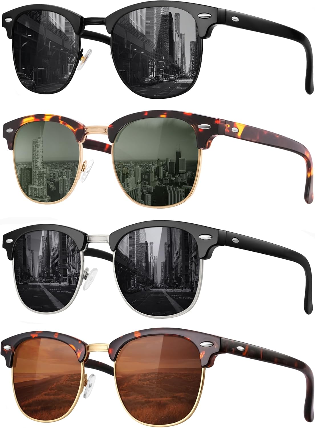 FURISHQI Classic Polarized Sunglasses for Men and Women Retro Style Semi Rimless Frame Sun Glasses 100% UV Protection Goggles