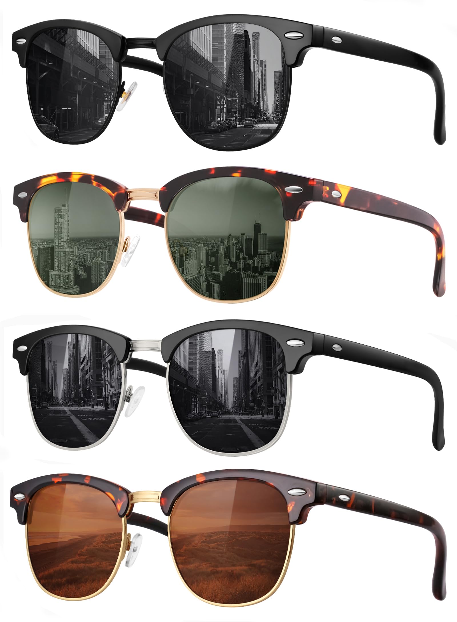 Classic Polarized Sunglasses for Men and Women Retro Style Semi Rimless Frame Sun Glasses 100% UV Protection Goggles