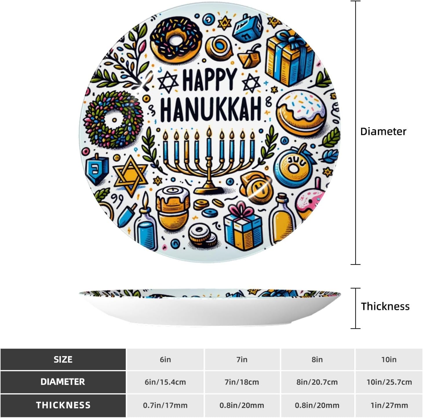 Happy-Hanukkah-Wreath-Candles 10 Inch Decorative Plate With Stand, Elegant Display Wall Plate For Home Decor