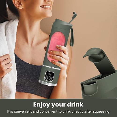 Miniatura 8 de Licuadora portátil personal eléctrica USB, exprimidor portátil de 16.9 fl oz, licuadora pequeña, mezcla, compacta, conveniente y versátil (verde)
