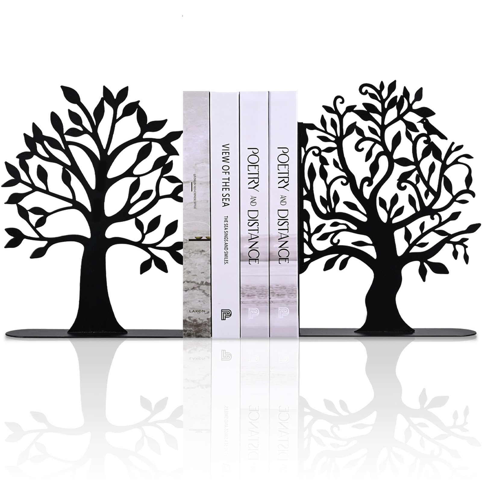 Decorative Bookends Modern Metal Book Ends for Shelves, Tree Stopper for Books Decorative Book Organizer Bookends Decorative, Black Shelve Bookends for Home Office, 6.1 X 6.1 X 1.2 Inch