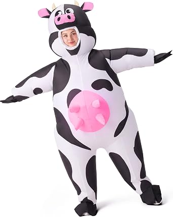 Spooktacular Creations Inflatable Cow Costume, Blow up Cow Costume for Adults, Cow Inflatable Suit for Halloween Parties