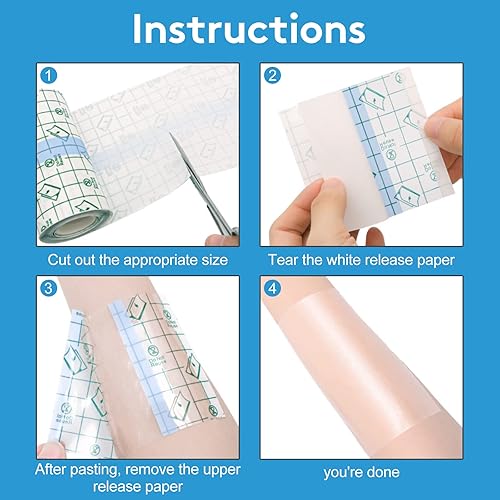 Miniatura 3 de 9 rollos de vendajes impermeables, 3 tamaños de vendaje de película transparente, vendajes adhesivos transparentes, cinta de tocador para protección