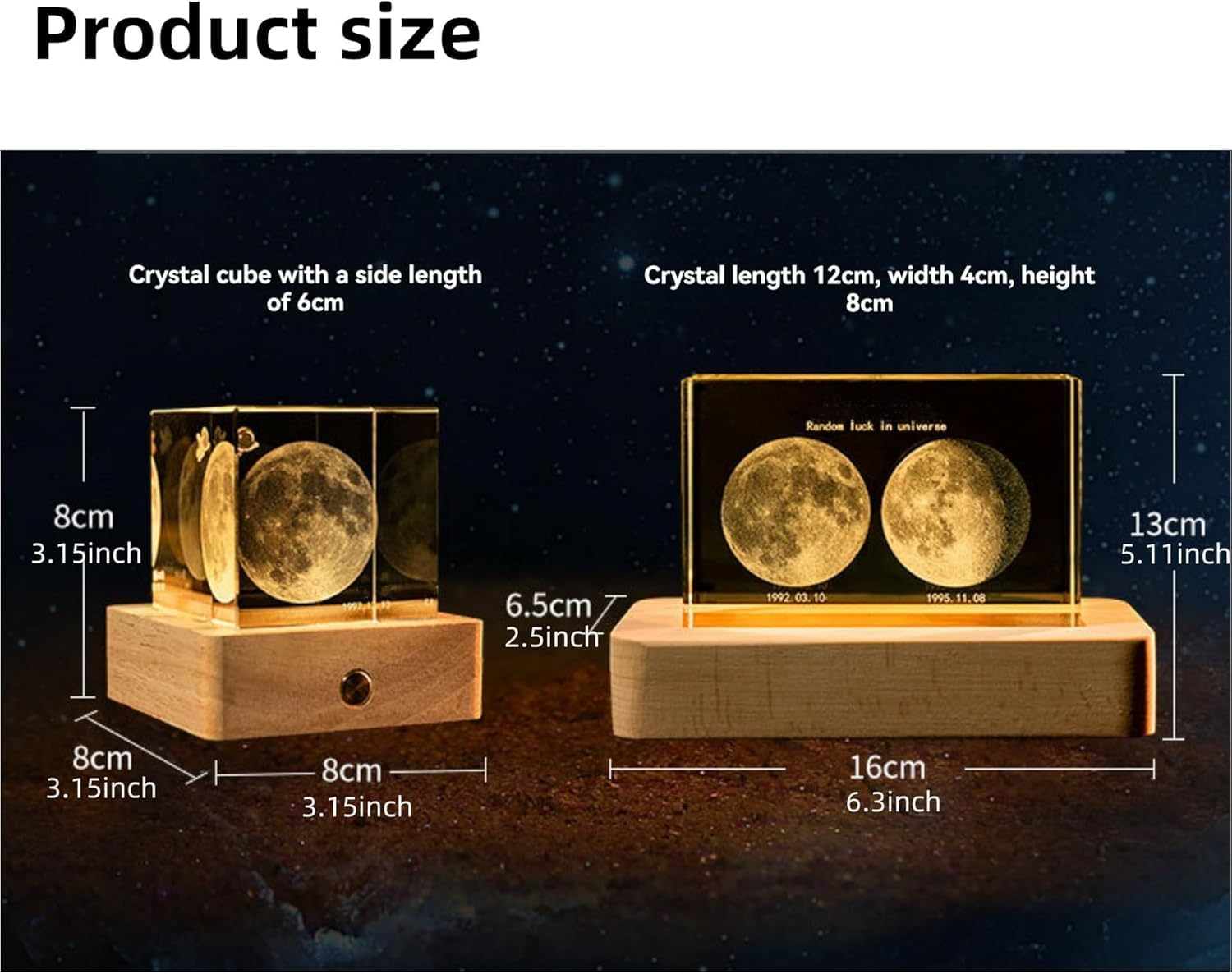 Custom Moon Phase Frame Lamp, Personalized 3D Crystal Photo Wood Lunar Print Art Night Light with Text, Personalized Birthday Moon Phases Photo Frame for Anniversary Valentine's Day