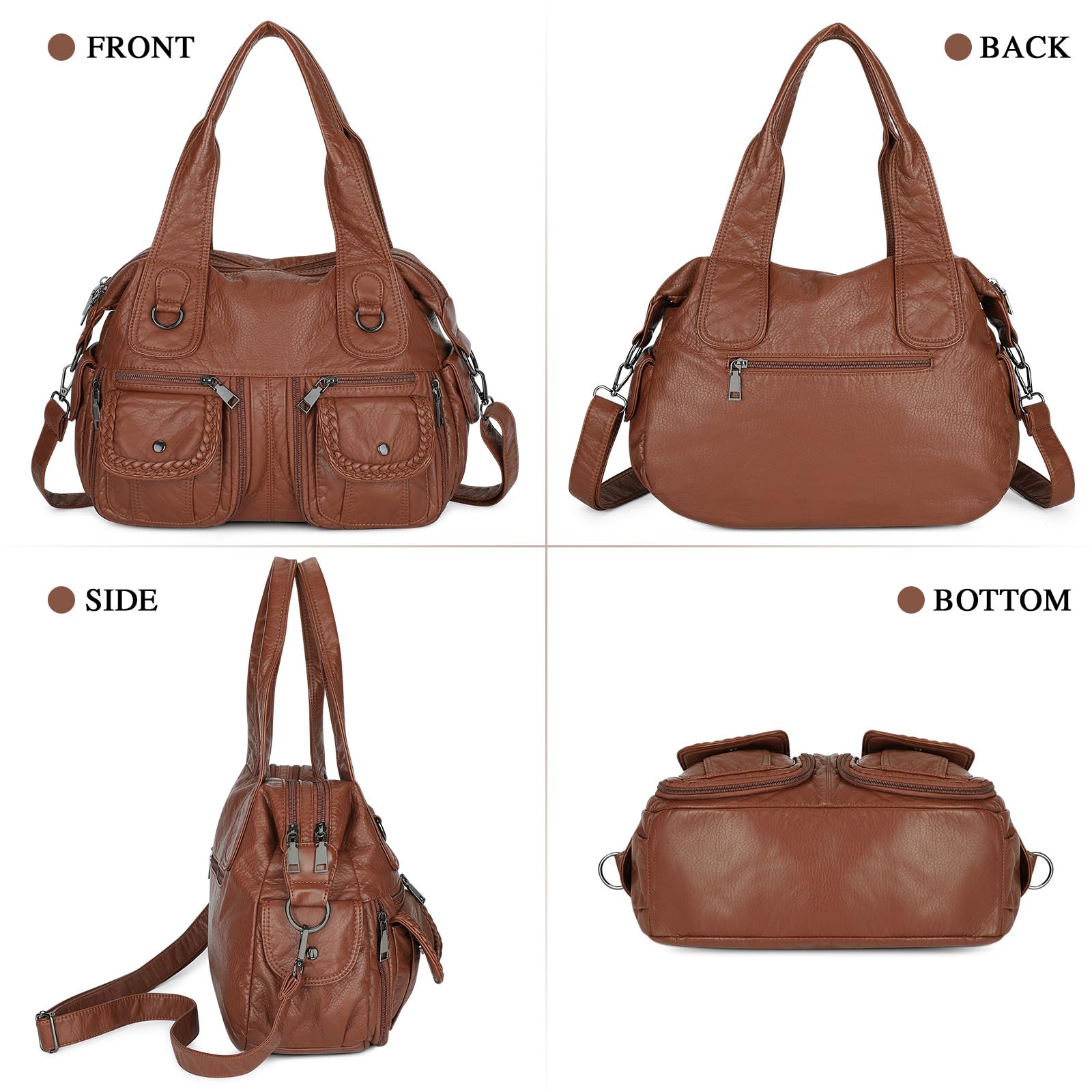 VINBAGGE Borsa Tracolla Donna Tote Bag Donna Borse a Mano Grande Elegante Borse a Spalla Shopper Borsetta per scuola, lavoro, shopping, viaggi, uso quotidiano,L-Marrone