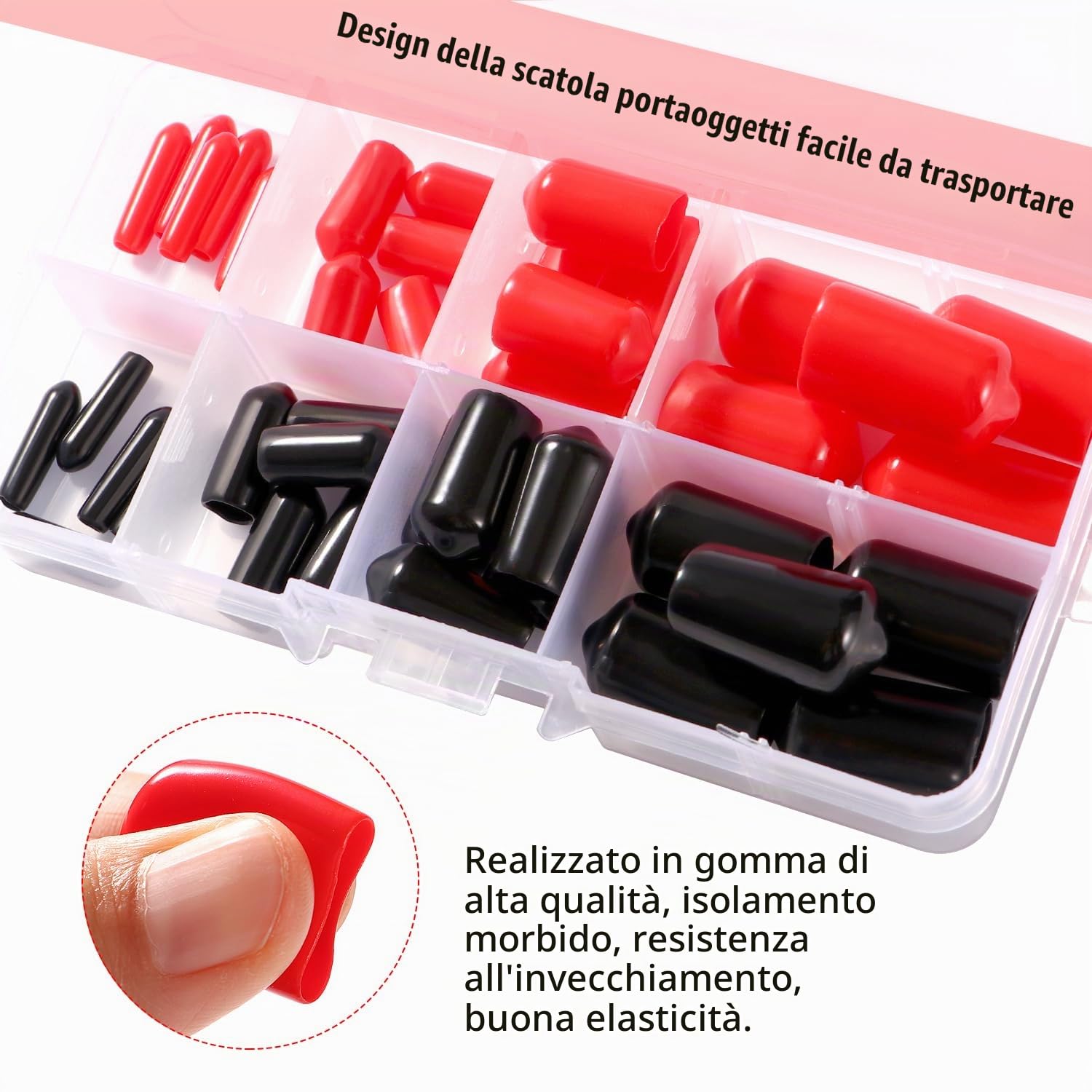 YIXISI Kit 40 Pezzi Tappi Terminali in Gomma 3/6/9/12 mm, Rotondi in Vinile Flessibile, Protezione per Bulloni, Cappucci per Viti, Tubi, Cavi, Fili - Nero e Rosso