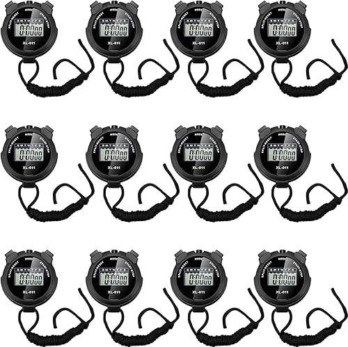TOODOO Paquete de 12 cronómetros digitales multifunción, cronómetro deportivo a granel con cordón, pantalla de plástico, impermeable, fecha, hora,