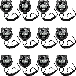 TOODOO 12 Pack Multi Function Digital Stopwatch Timer Bulk Sports Stopwatch with Lanyard Plastic Display Waterproof Date Time Alarm Timer for Coaches Fitness Referees