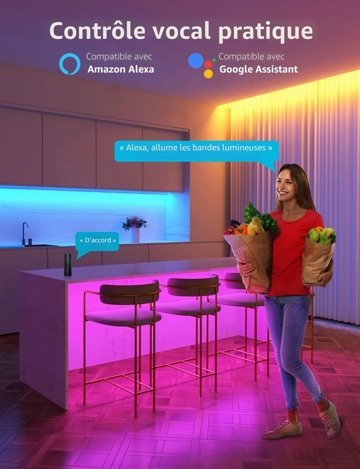 Lepro Ruban LED WiFi 10m RGB IP65 Étanche Compatible Alexa/Google