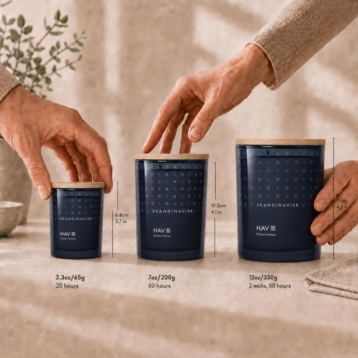 Skandinavisk Vela aromática HAV 'Sea' Notas de fragancia: spray de sal y algas marinas, espino y rosa de playa, 200 g.
