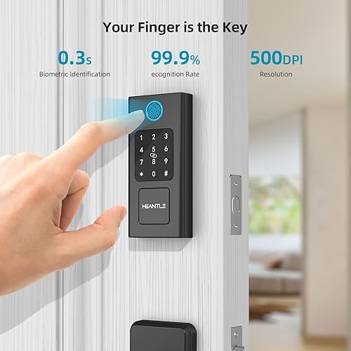 Miniatura 3 de Juego de cerradura inteligente para puerta delantera cerrojo de seguridad HEANTLE sin llave con asa, cerrojo inteligente de huellas dactilares,