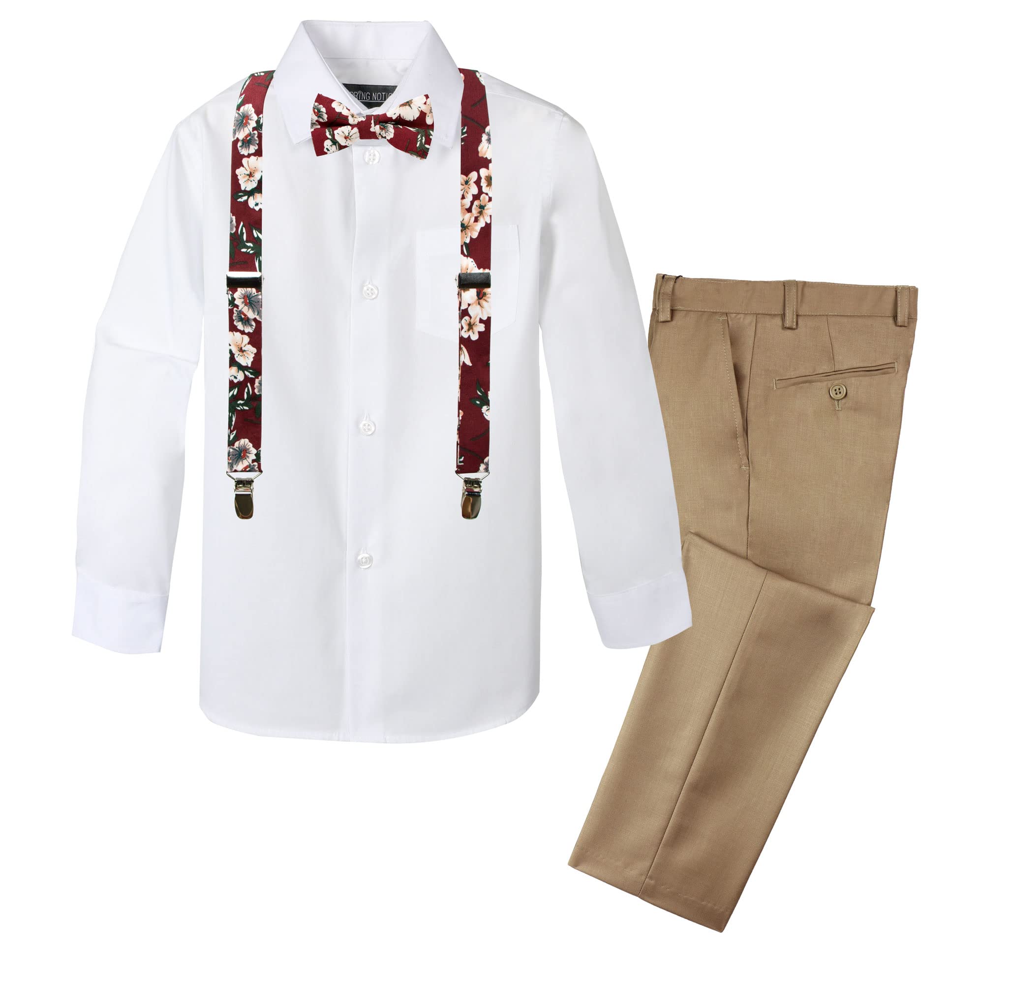 Spring Notion Boys' 4-Piece Floral Suspenders Outfit