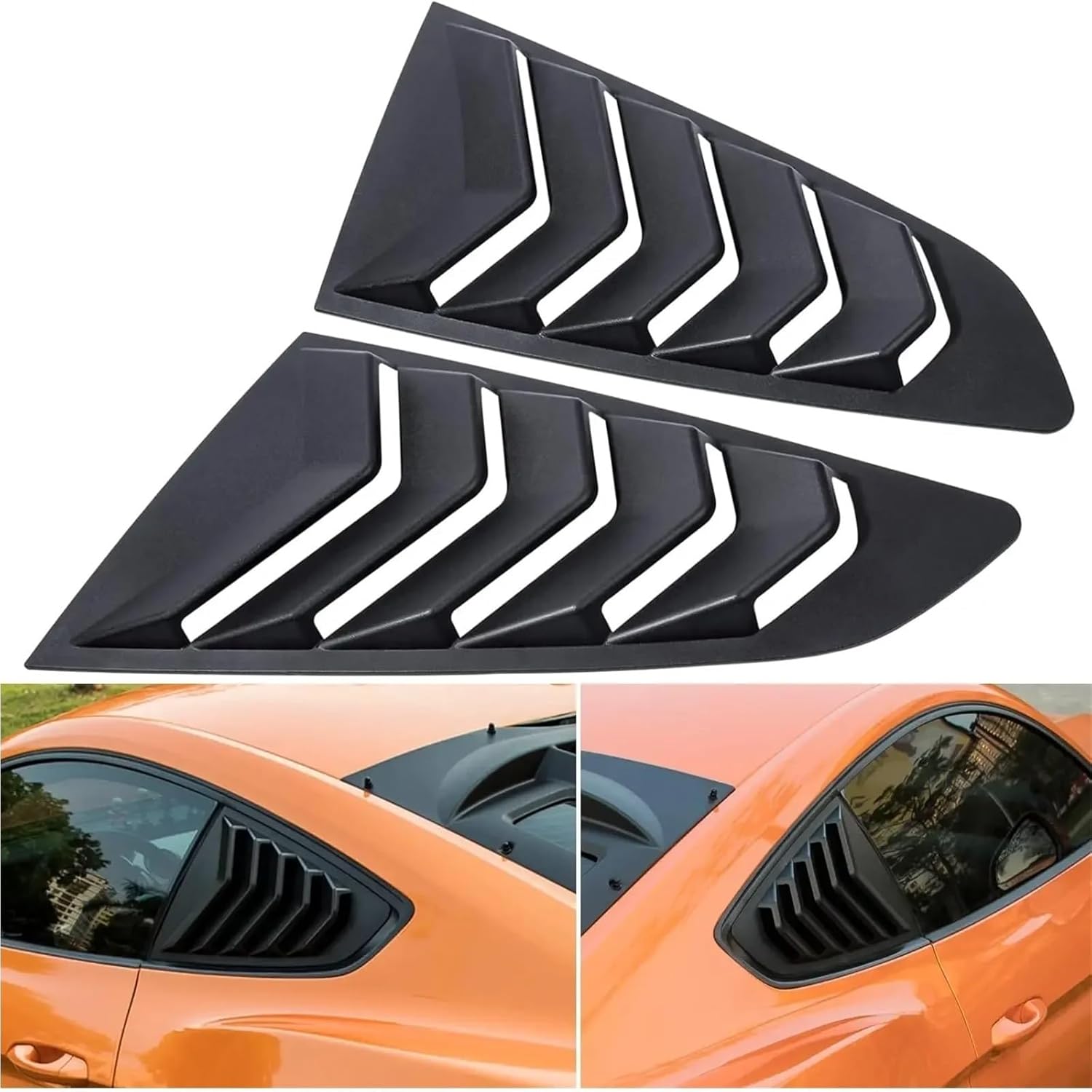 for Ford Mustang 2015-2020 Car Rear Louver Window Side Shutter Cover Trim Sticker Vent Scoop ABS Carbon Fiber Black Accessories(Gloss Black)