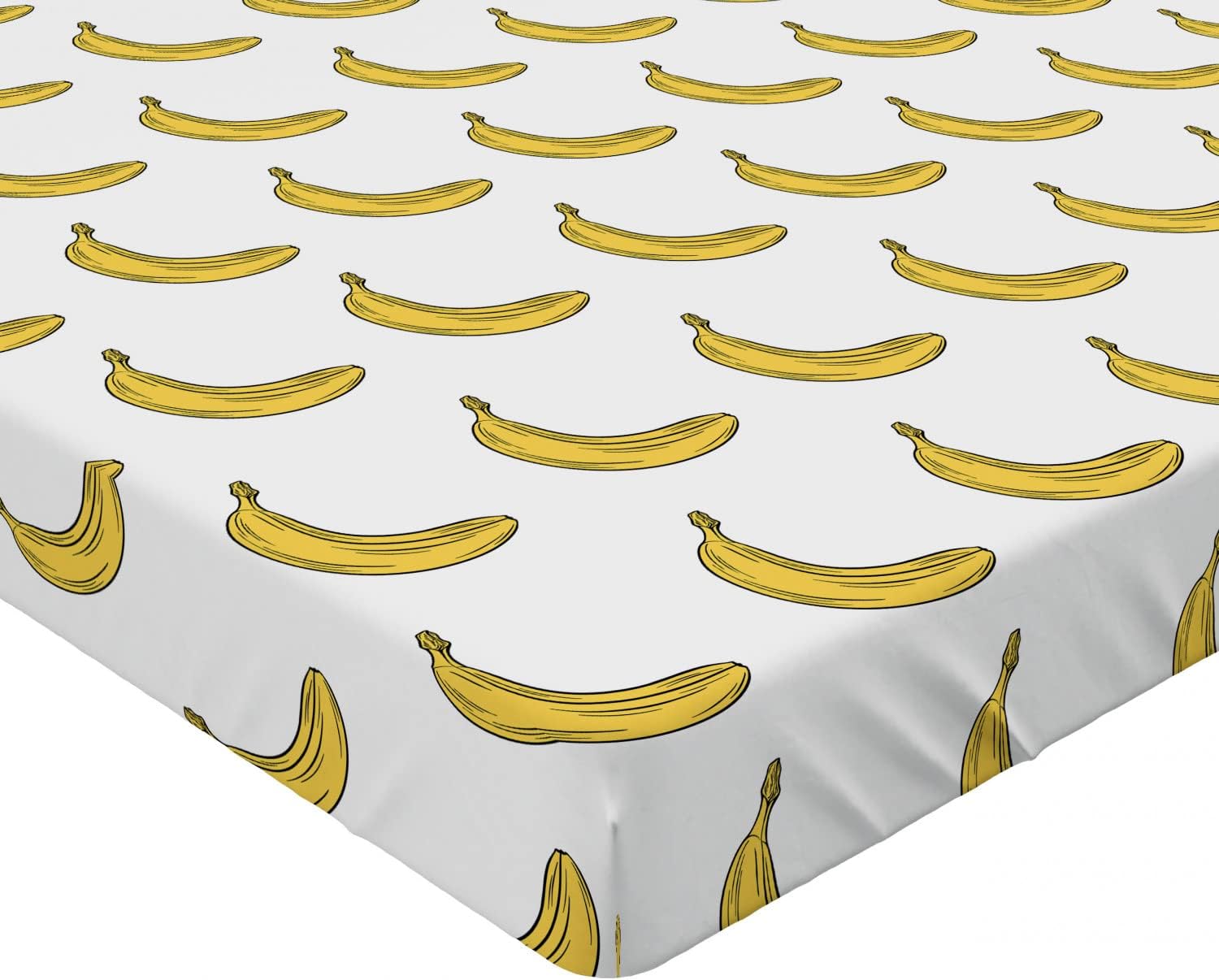 Ambesonne Vegetarian 2 Pack Fitted Sheet, Doodle Exotic Bananas, Bed Cover All-Round Elastic Deep Pockets 2 Pieces, Package Contains 2 Queen Size Fitted Sheets, Yellow and White