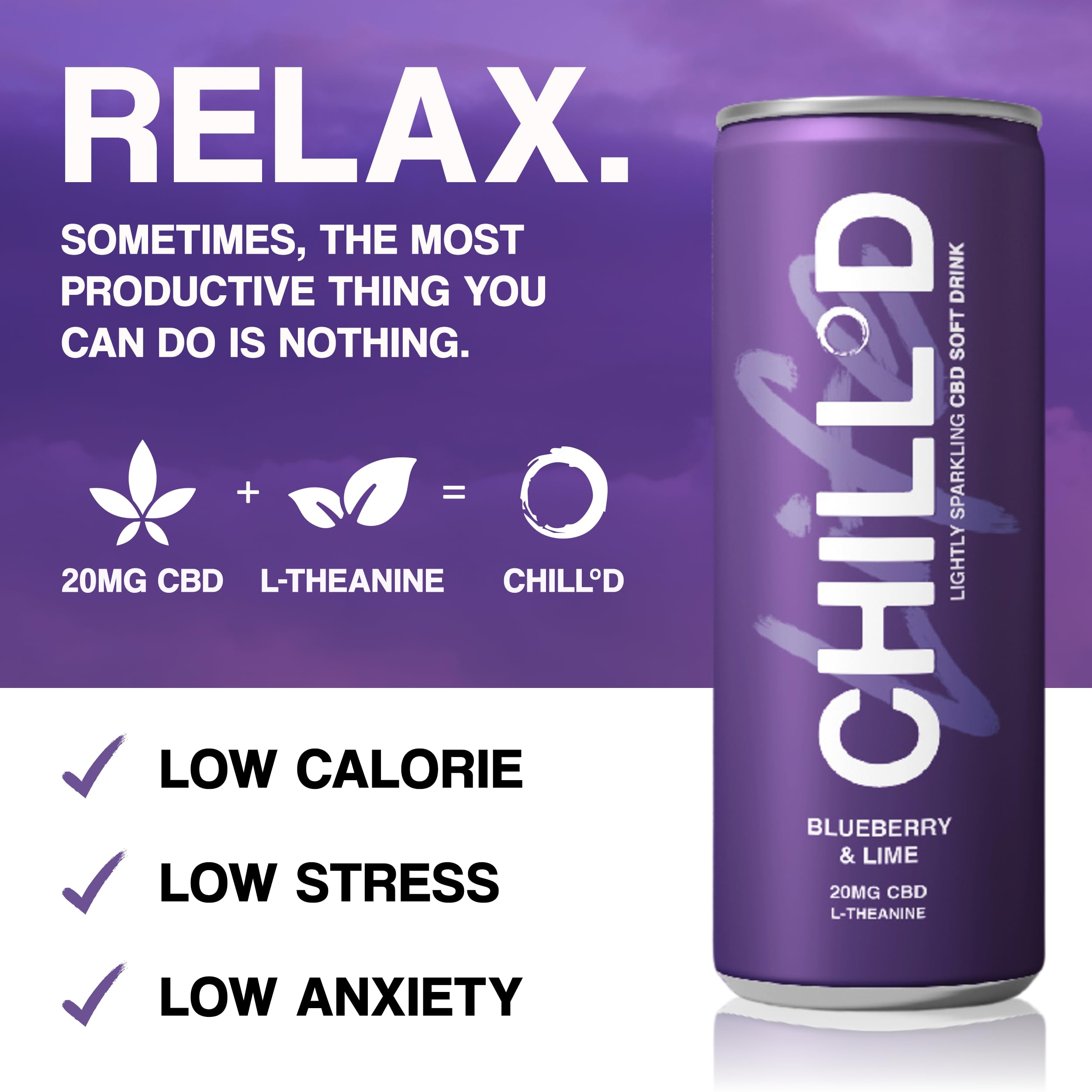 CHILL°D 20mg CBD Drinks - 12 x 250ml Cans | Blueberry & Lime
