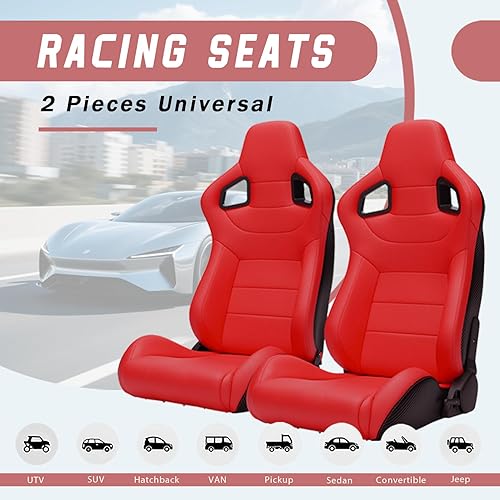 Miniatura 22 de 2 piezas de asientos universales de carreras con deslizadores de doble bloqueo, 1 par de asientos de cubo de cuero PVC con dos almohadas de Negro