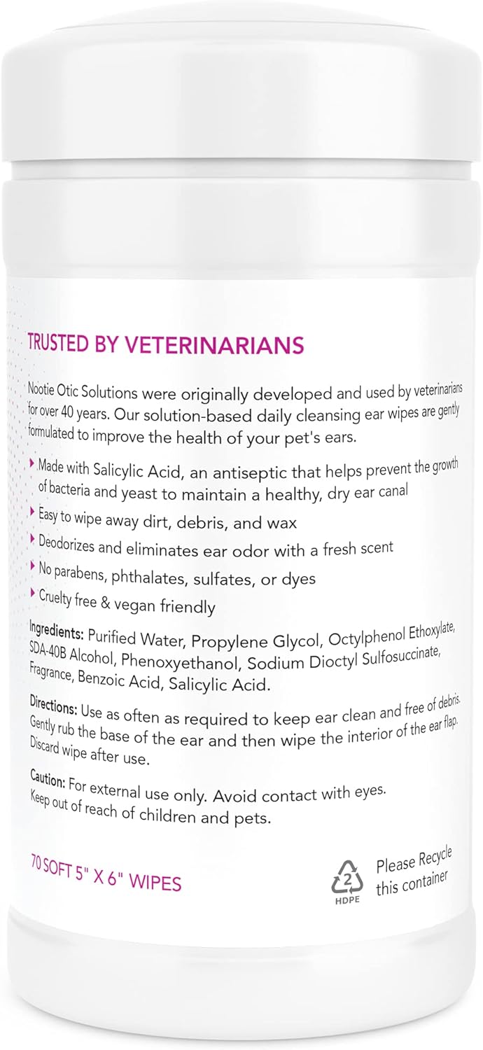 Nootie Dog & Cat Ear Wipes with Salycyclic Acid- Cucmber Melon - 70 Wipes - Vegan Friendly - Sold in Over 5000 Vet Clinics : Pet Supplies