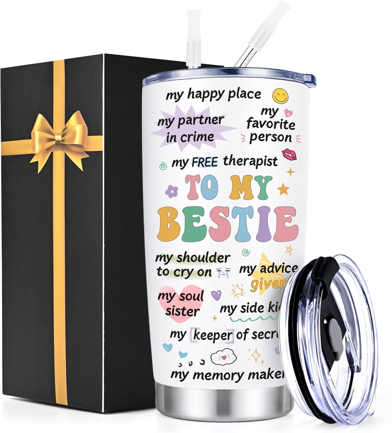 Lifecapido Bestie Gifts for Women, Best Friend Birthday Gifts for Women, To My Bestie 20oz Insulated Tumbler, Friendship Best Friend Birthday Valentines Day Gift for Bestfriend Woman Sister