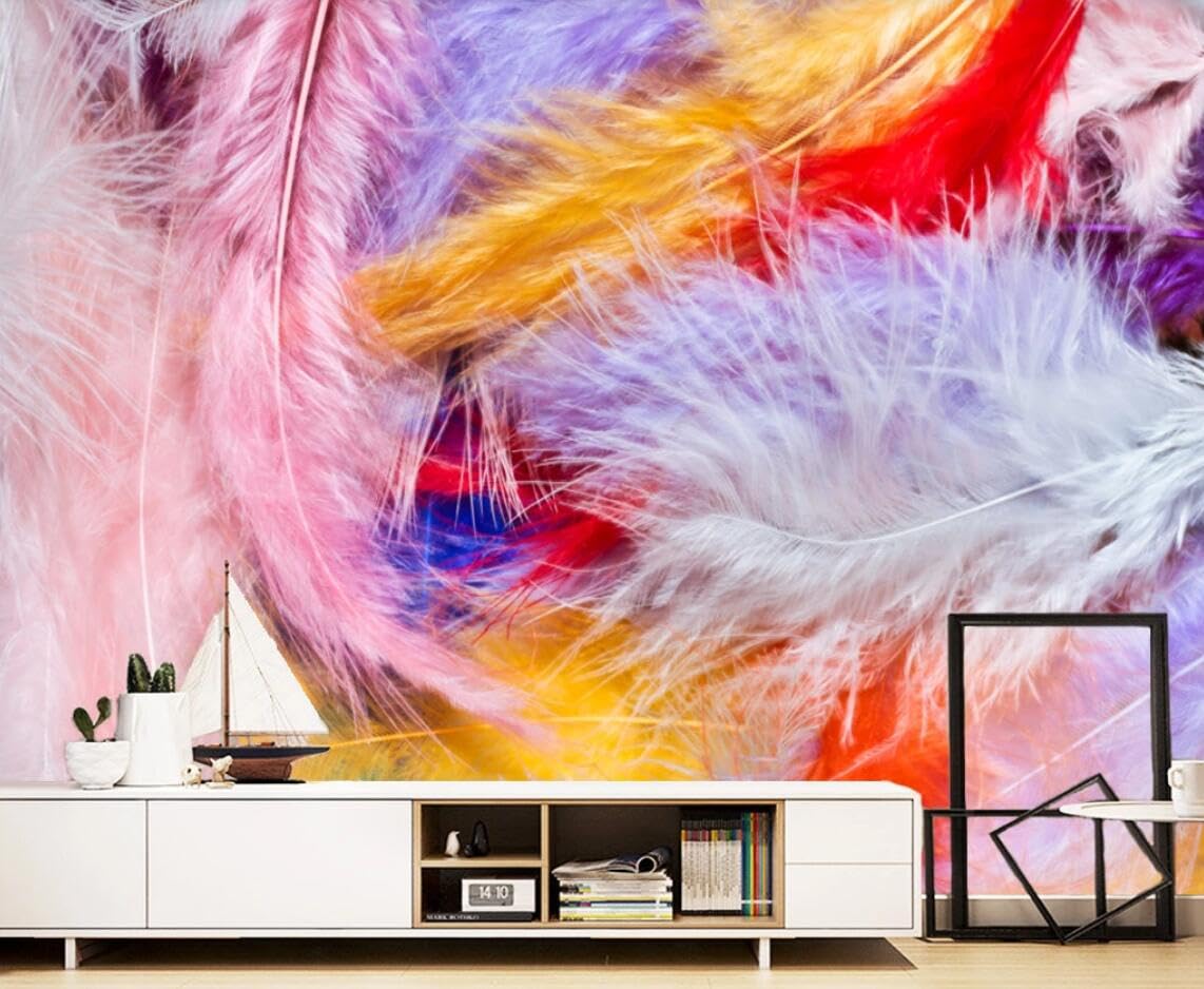 Papier Peint Panoramique Plume Violette Rose Abstraite 3D pour salon et chambre