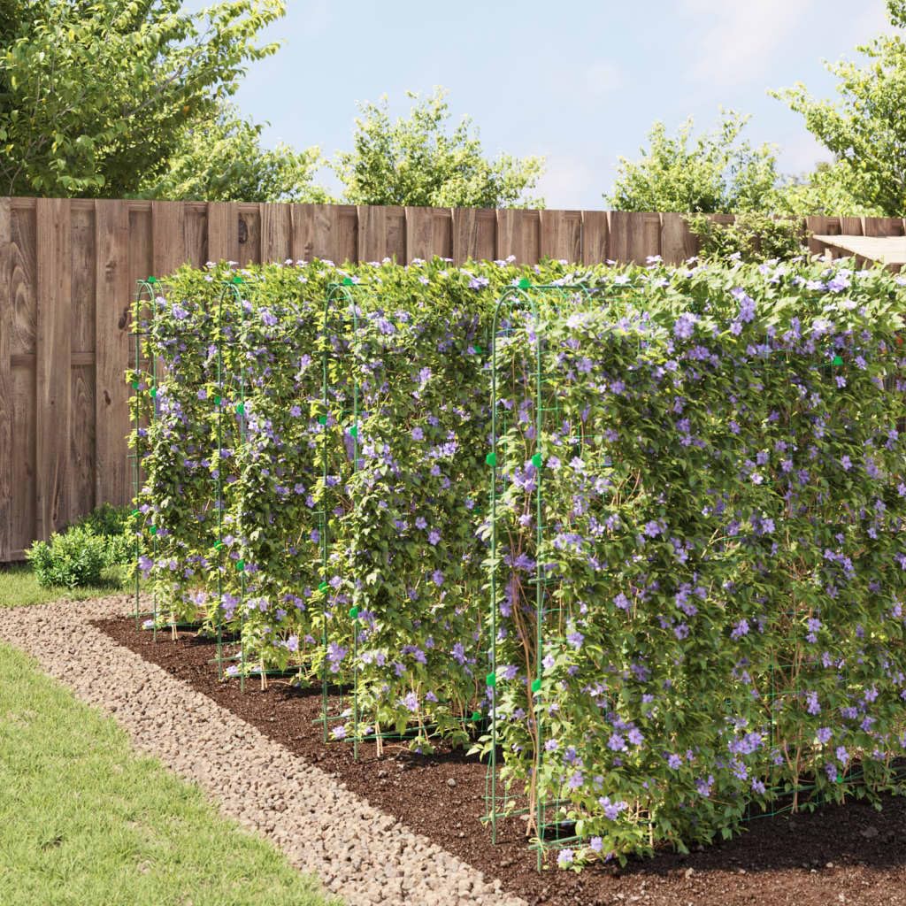 Support tuteur Treillis Arceau Grille obelisque Piquet Anneau Cage Plante Fleur Tomate Rosier Lierre Vigne légume, Acier Vert avec Filet PE, 4 pièces, pour Jardin Balcon terrasse Potager