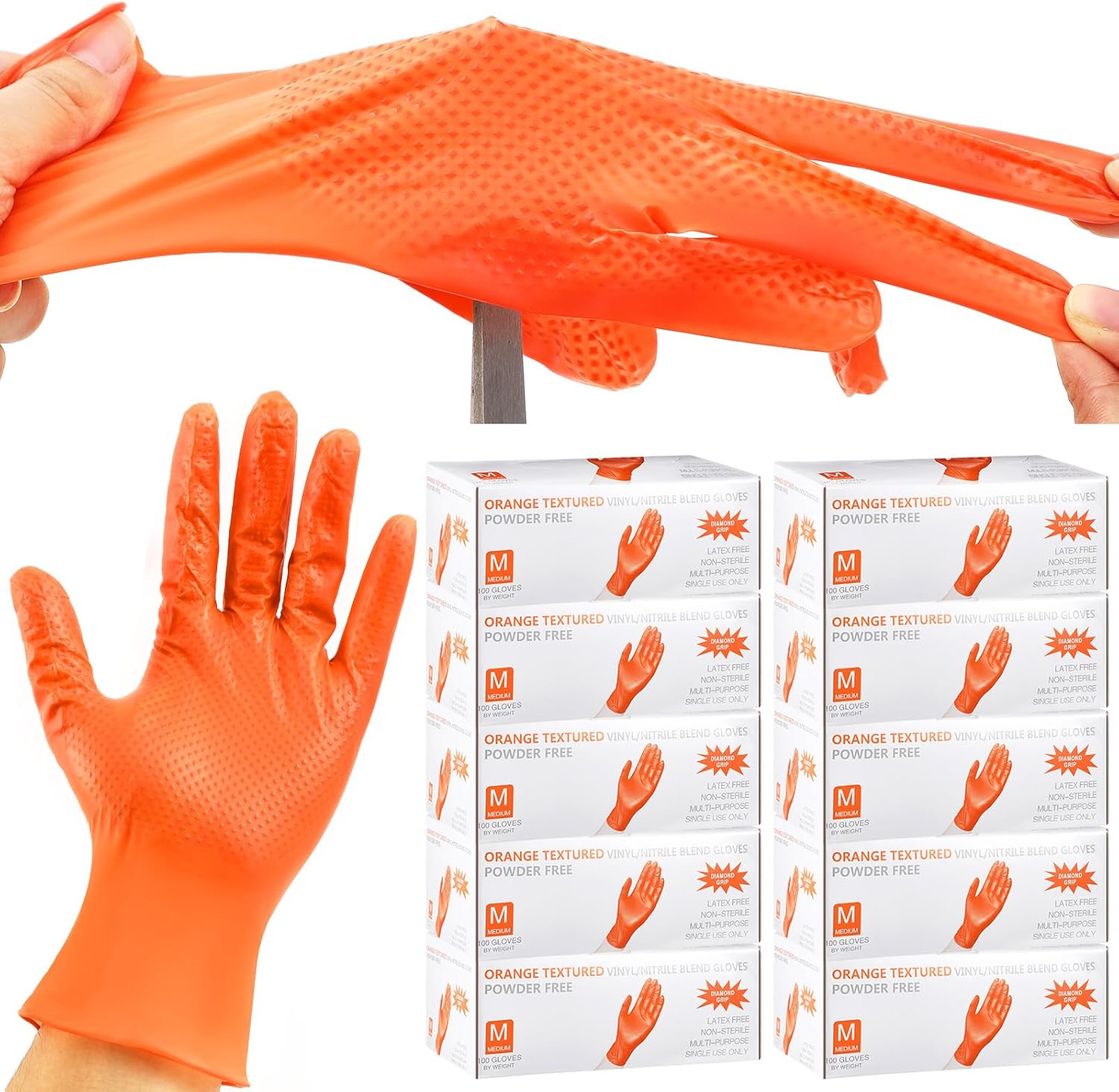 Cutecrop 1000 Pcs 8 Mil Heavy Duty Nitrile Gloves with Diamond Texture Grip Disposable Latex Free Powder Free