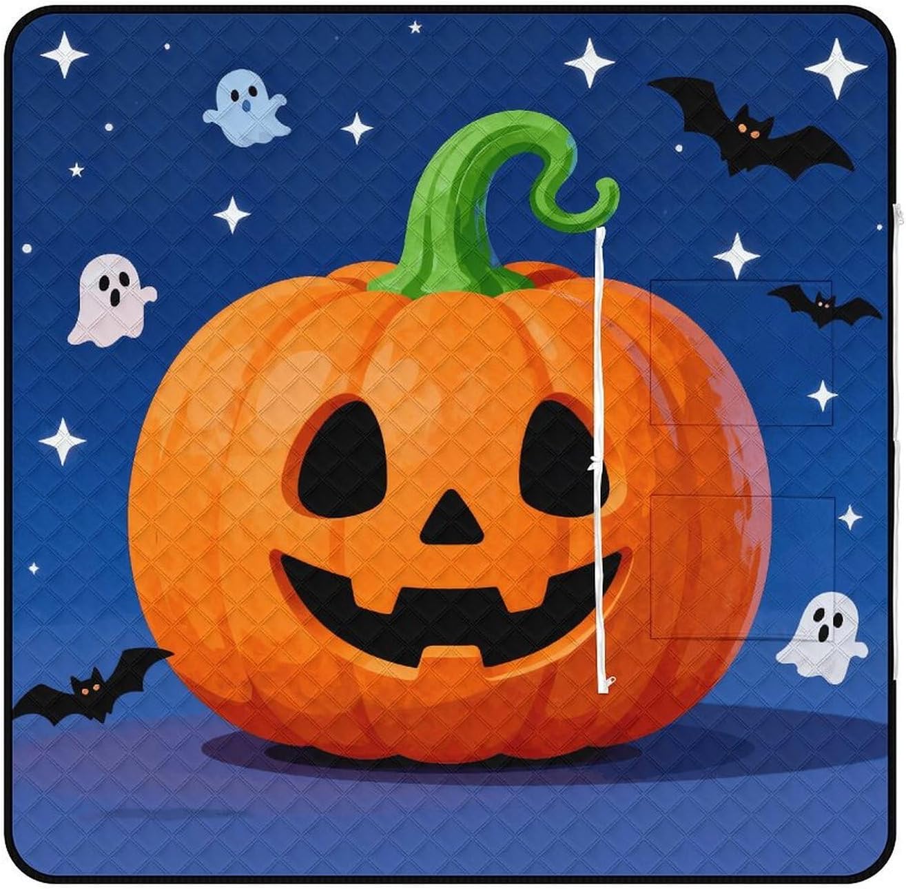 Halloween Jack Lantern Picnic Blanket with Zipper Water Resistant Sand Free Picnic Mat Washable Foldable Easy Carry Beach Blanket for Lawn Beach Hiking Camping