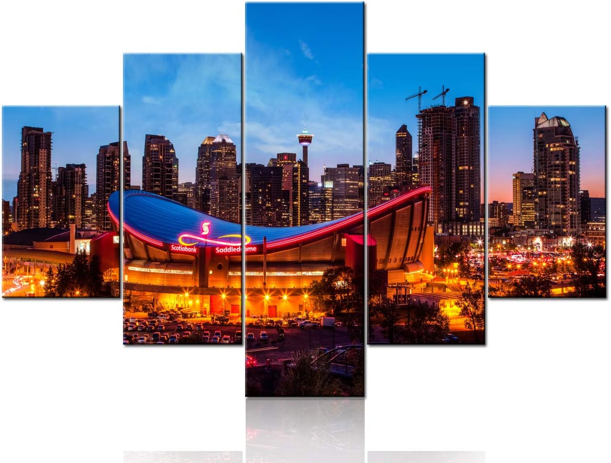 Large 5 Panel Canvas Wall Art Calgary Blue Skyline Picture Scotiabank