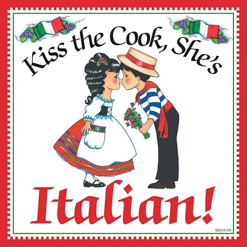 "Kiss The Cook, She's Italian" - Azulejo decorativo para pared, idea de regalo italiano