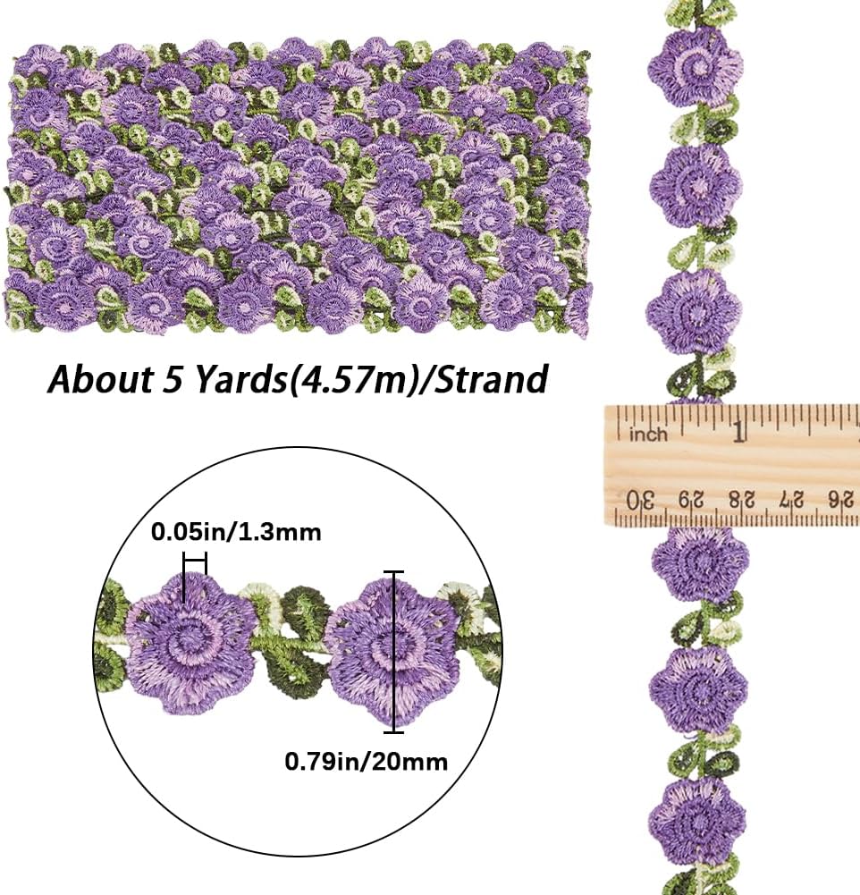 GORGECRAFT 5 Yards 0.8 Inch Wide Purple Floral Lace Ribbon Trim Polyester Lace Edge Trim Flower Embroidered Venice Lace Ribbon Upholstery Decorating Trim for Wedding Decoration Appliques Sewing