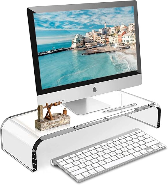PMMAZXMonitor Stand, Acrylic Monitor Stand, Computer Monitor Stand, Computer Monitor Riser for Home Office Business w/Sturdy Platform, Desk Monitor Stand for Keyboard Storage & Multi-Media Laptop