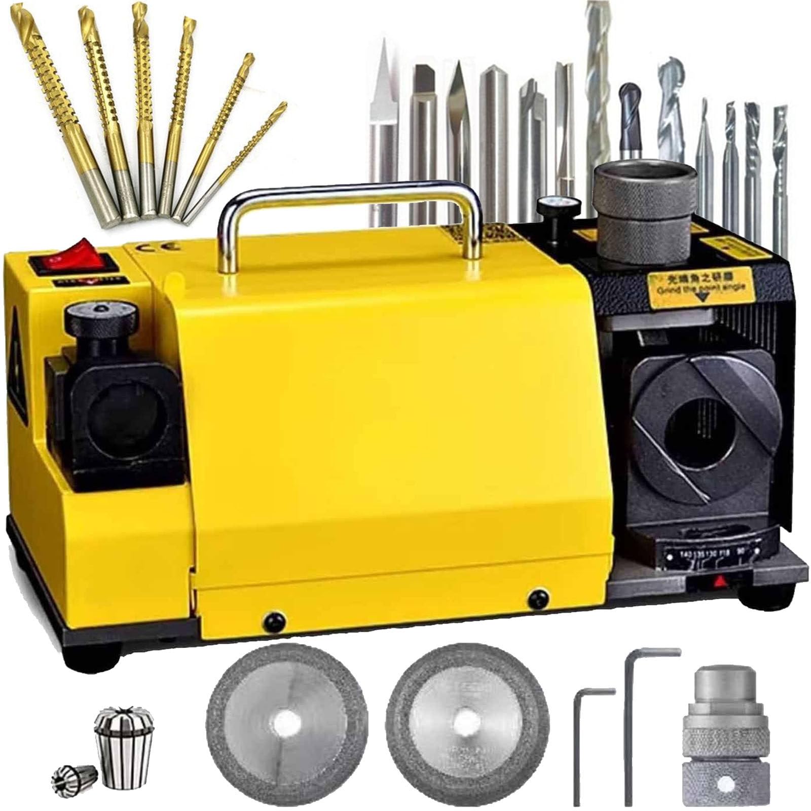 Afilador Brocas, Rectificadora Brocas Portátil 3 A 3-13mm/3-15mm, Reafiladora Fresas Extremo, Máquina Herramienta Afilado Brocas Profesional, Ángulo Punta Ajustable 95° A 135°,Mr-13A