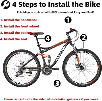 Full Suspension Mountain Bike Mens, 27.5 in Wheel, 21 Speed, Disc Brake, Shock Absorber Bike for Men Women Adults Bicycle