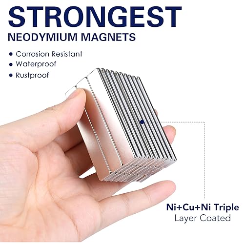 Miniatura 51 de Mikede - Imanes de tierras raras - Paquete de 10 potentes imanes de neodimio en barra negros con adhesivo doble cara, para garaje, cocina, ciencia