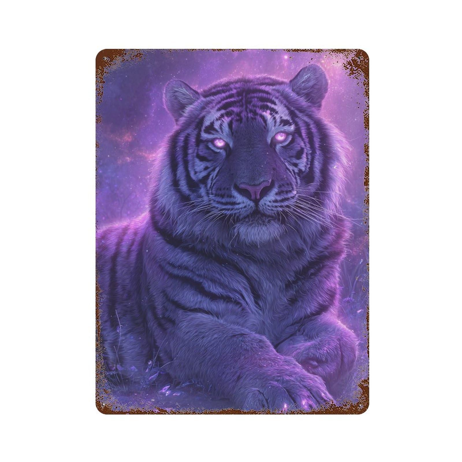 Purple Tiger Fantasy Artwork Vintage Rust Metal Sign 15.7"x11.8", Classic Wall Plaque for Basement, Hobby Room And Garage Decor