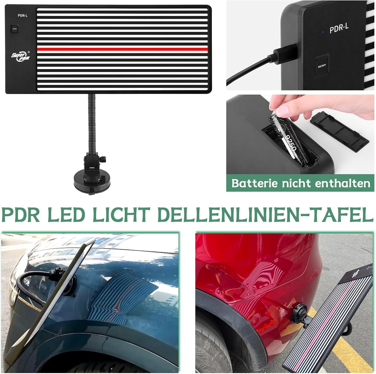 Dellen Reparaturset Auto – PDR Ausbeulwerkzeug Set lackfrei mit LED Dent Board, Gleithammer, Zugbrücke & Dent Puller – Für Auto Beulen, Hagelschäden, kleine & große Dellen