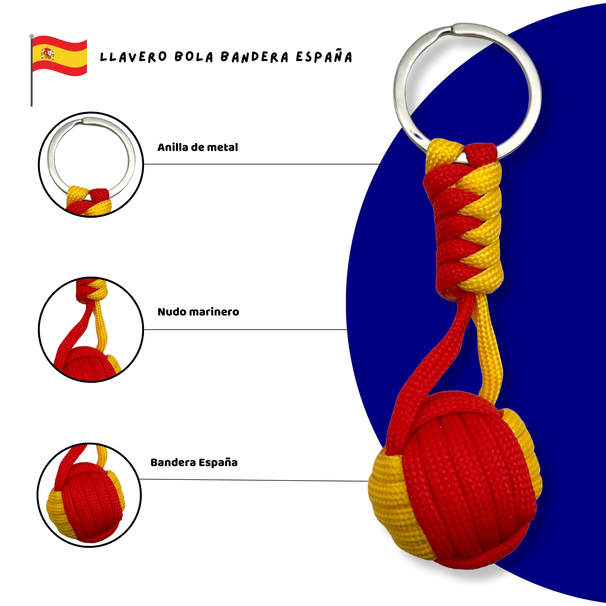 Llavero bola de cuerda bandera España, Llavero patriótico, 1 Unidad, Rojo - imagen 3