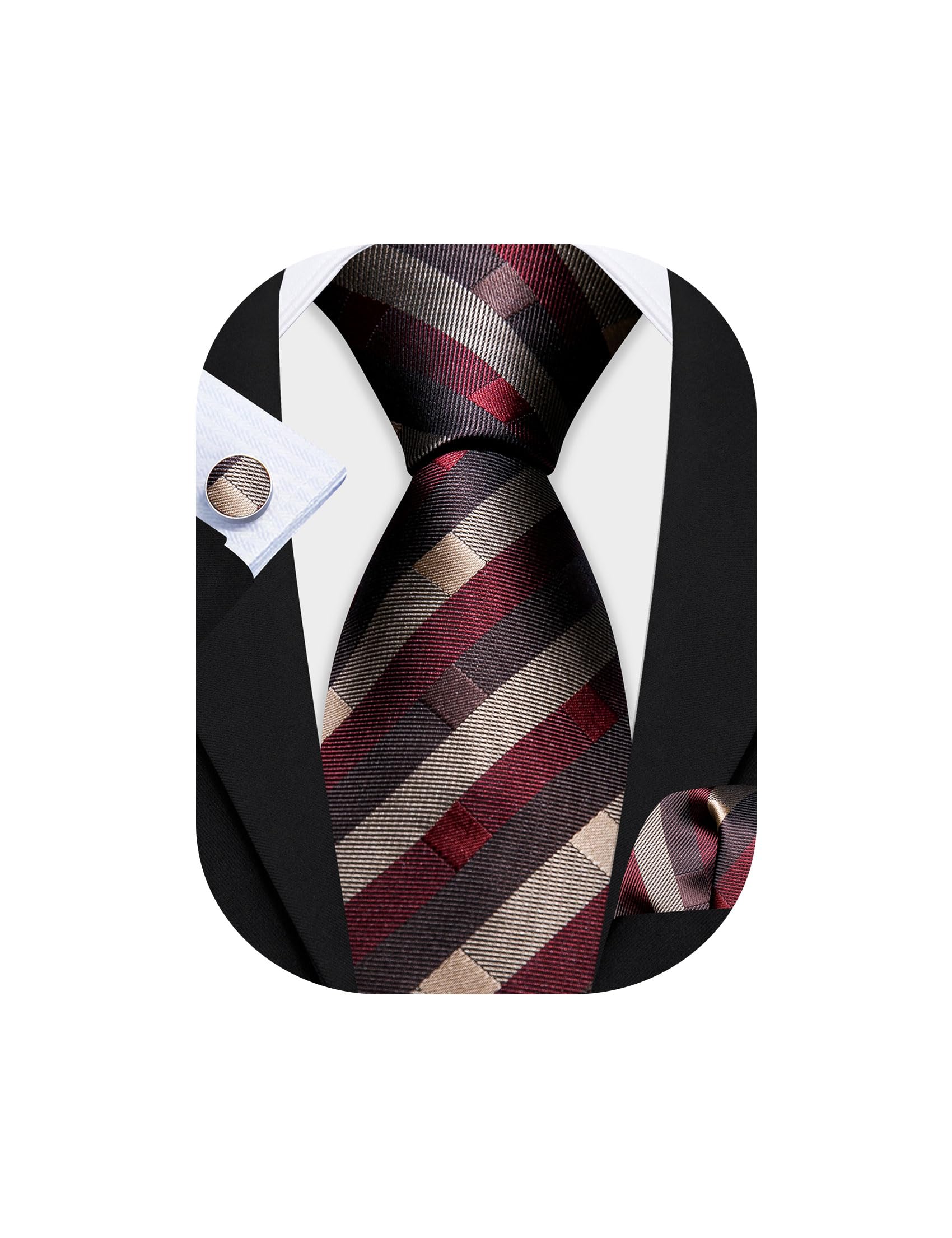 Barry.Wang Mens Tie Set Plaid Check Stripe Neckties Pocket Square Cufflinks | Woven Classic,Formal/Casual Men's Necktie,Luxury,Business,Wedding,Party,Prom,Graduation