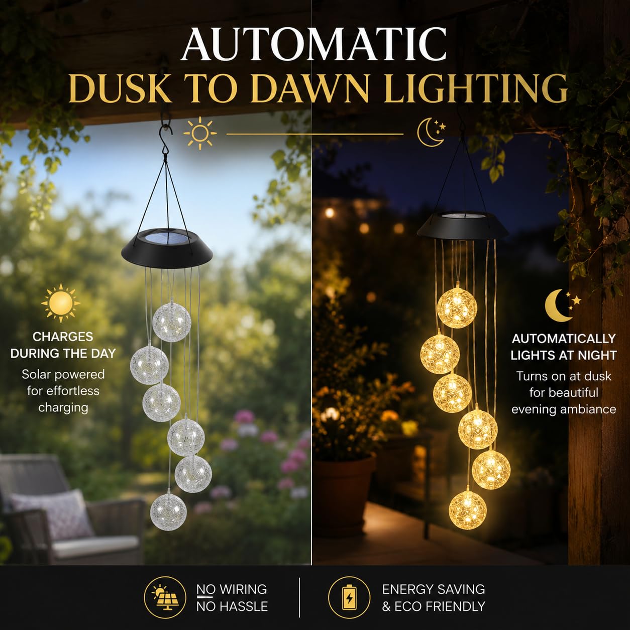 Festive Lights 73cm Solar LED Windspiel Kugeln warmweiß solarbetriebene Outdoor Laterne zum Aufhängen hängend Solar Gartenleuchten für Außen Gartenbeleuchtung draussen Windspiele für Draußen