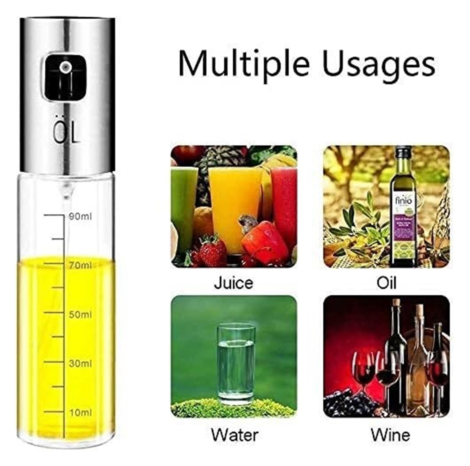 Dosificador de Aceite y Vinagre Dispensador de aceite y vinagre, rociador de aceite, rociador de vinagre de acero inoxidable con cepillo portátil, botella de vidrio for barbacoa, 100 Ml cocinando