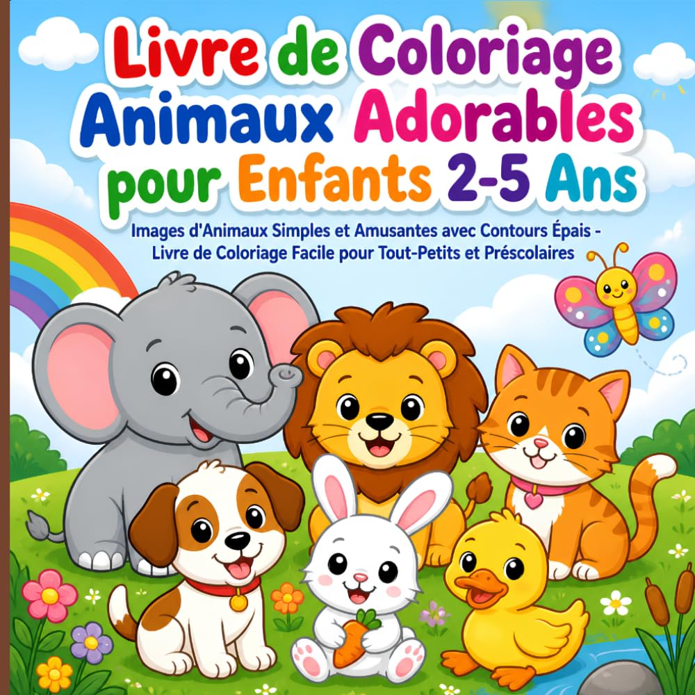 Livre de Coloriage Animaux Adorables pour Enfants 2-5 Ans: Images d'Animaux Simples et Amusantes avec Contours Épais - Livre de Coloriage Facile pour Tout-Petits et Préscolaires