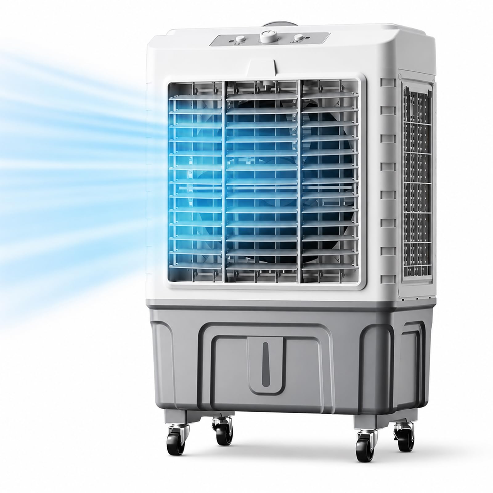 Jswhybd White/Gray 150W Dual Model Evaporative Swamp Cooler, Dual Water Tank Water Air Cooler With 3 Speed, Portable Rolling Cooling Fan For Home Office Covers 25–45㎡ 50 * 37 * 88Cm