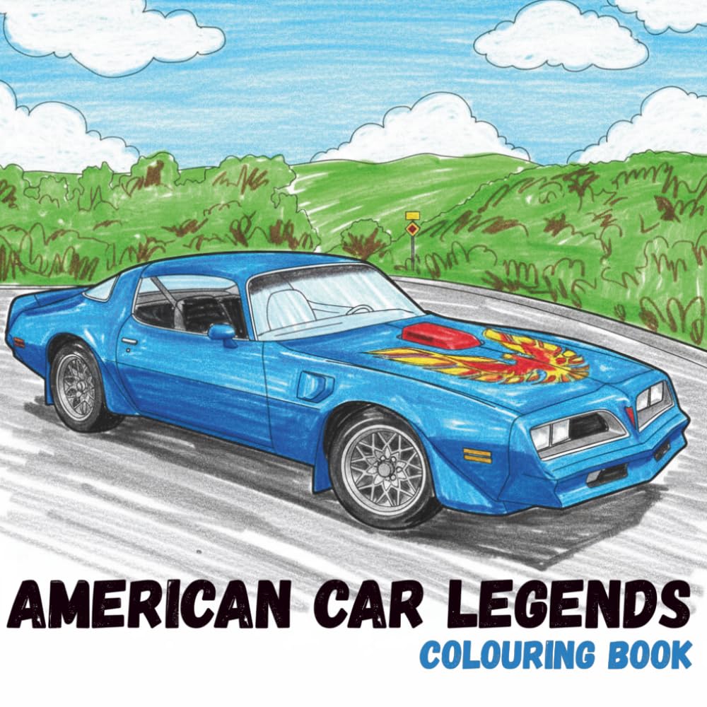 American Car Legends Colouring Book | 40+ Detailed Colouring Pages for Stress Relief & Relaxation