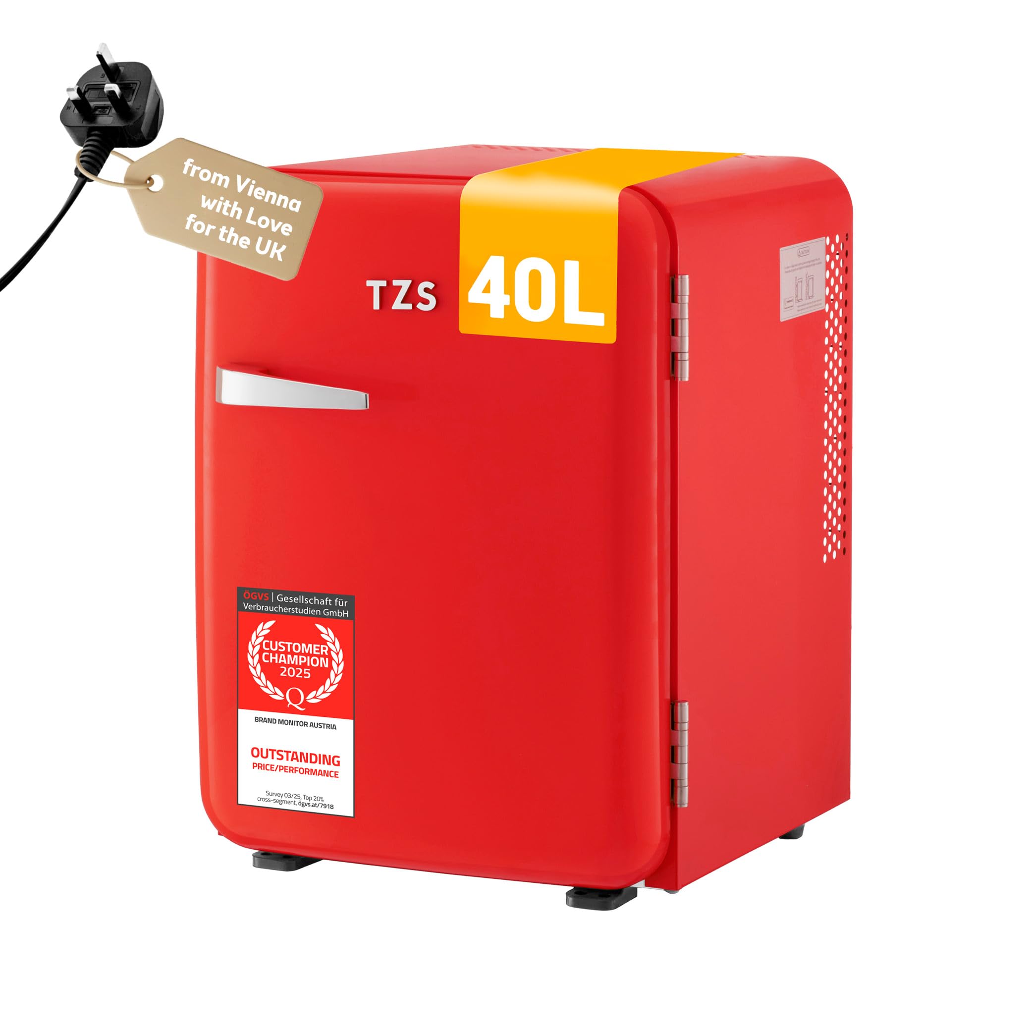 TZS First Austria - Retro Mini Fridge 40L - Silent Operation - Vintage Minibar for Bedrooms & Offices - Mint — view 9