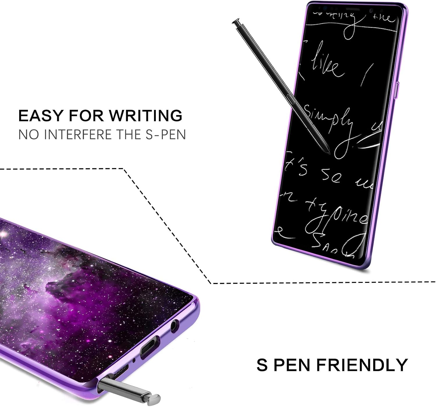BENTOBEN Note 8 Phone Case, Slim Fit Glow in The Dark Shockproof Hybrid Hard PC Soft TPU Bumper Drop Protective Girls Women Men Phone Cover for Samsung Galaxy Note 8 6.3", Purple Galaxy