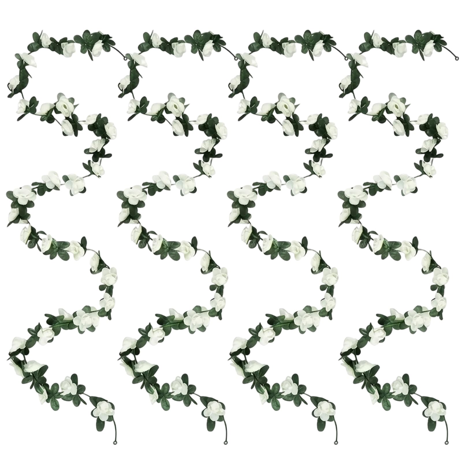 Flower Garland with Lights, Artificial Flowers Garland, White Flower Garland with Fairy Lights, 2.5 Metre Long Garlands for Wedding Arch Decor and Party Venue Arrangements, Set of Four Garlands